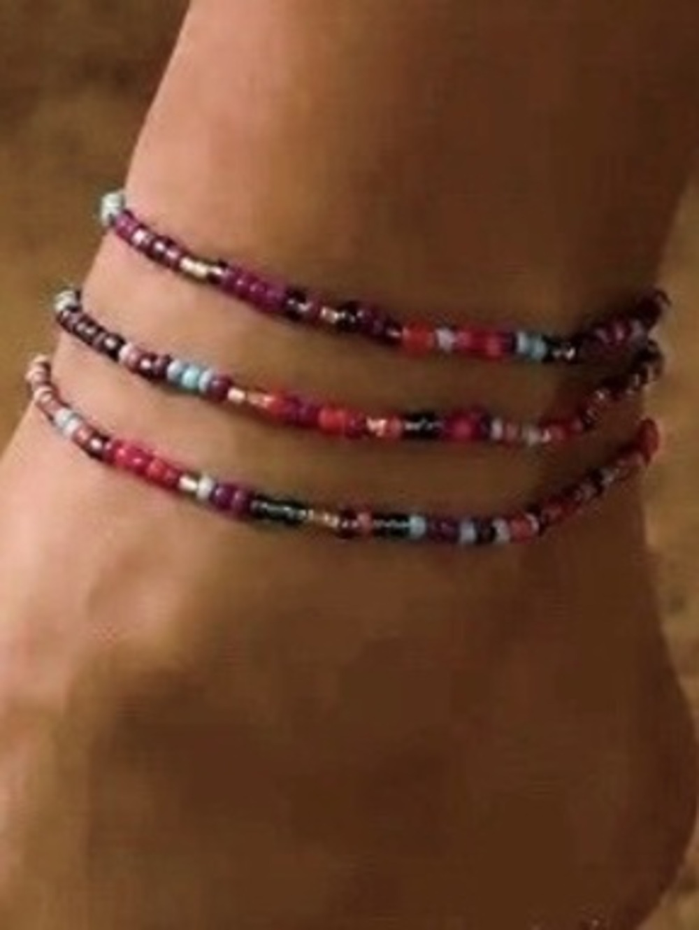 New -Super Cute -Vibrant Multicolored 3Pcs Ankle Bracelet Set